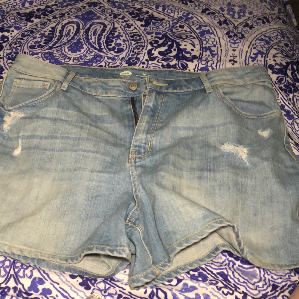 Distressed jean shorts